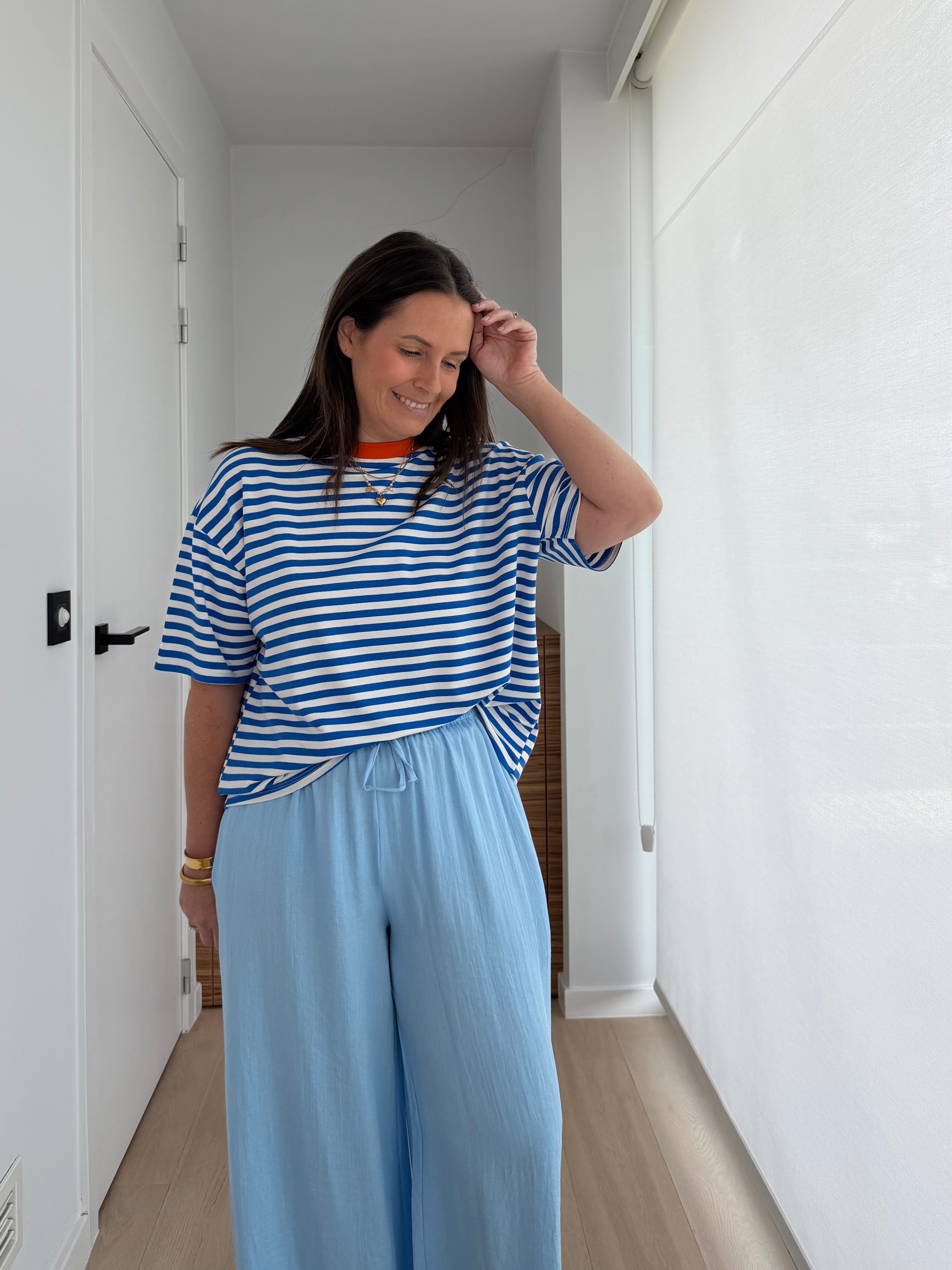 Casual gestreepte T-shirt met korte mouwen en losse pasvorm voor dames