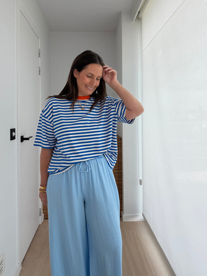 Casual gestreepte T-shirt met korte mouwen en losse pasvorm voor dames