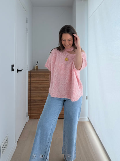 Roze oversized trui off shoulder - My Dressing