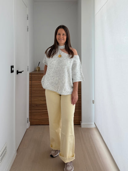Grijze off shoulder trui met korte mouwen - My Dressing