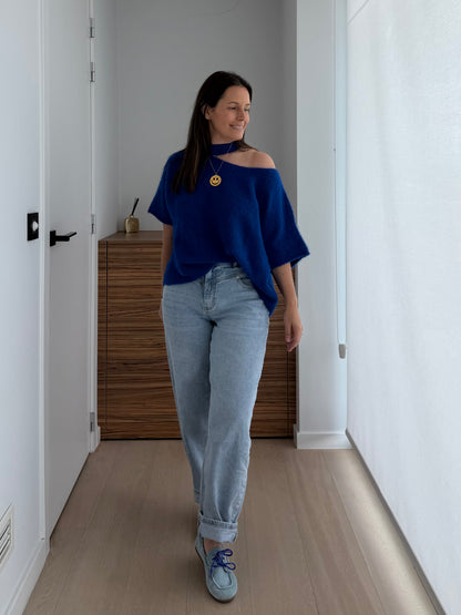 Off shoulder knit in kobalt blauw - my Dressing