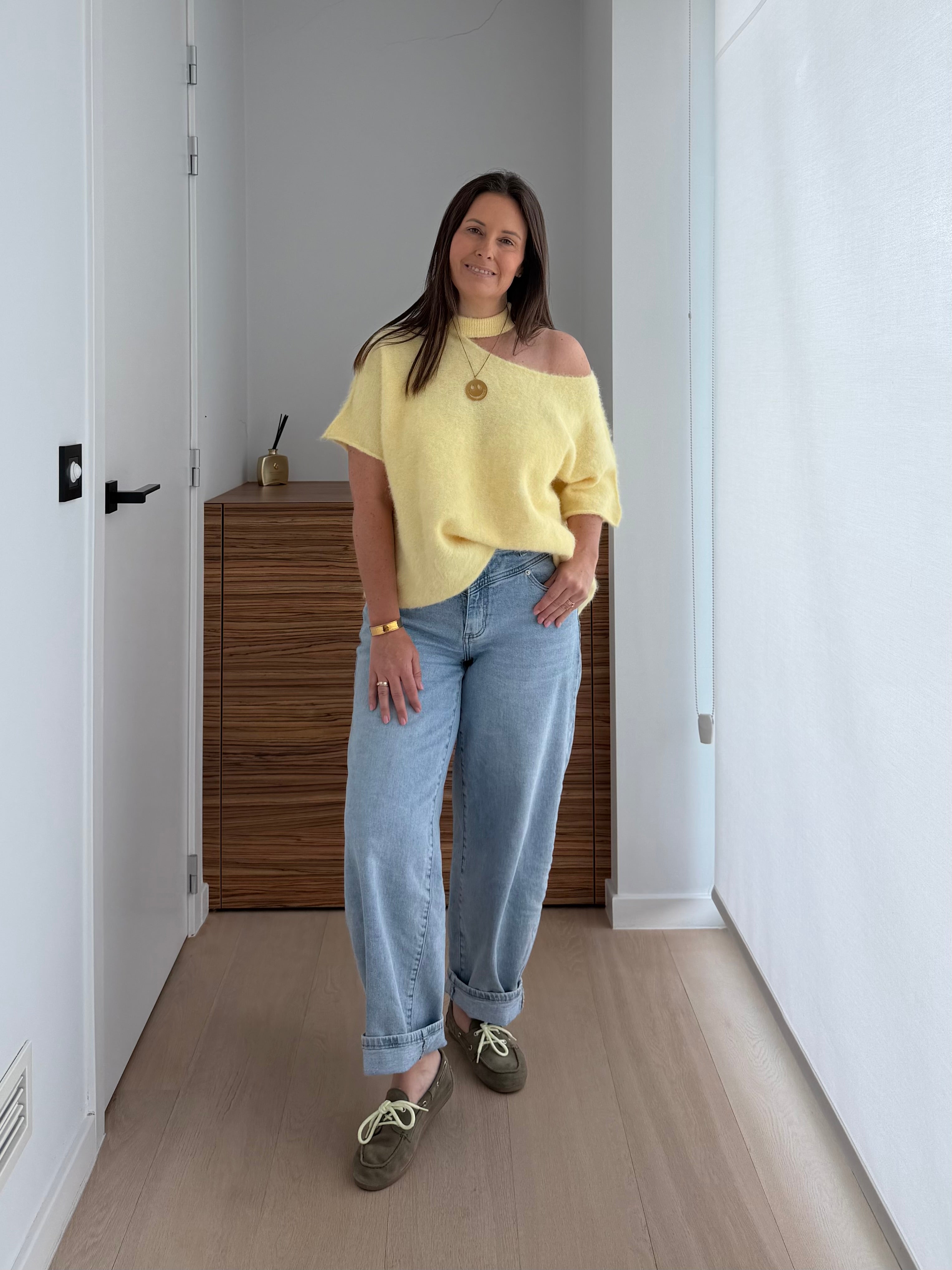 Gele off shoulder trui met korte mouwen - My Dressing