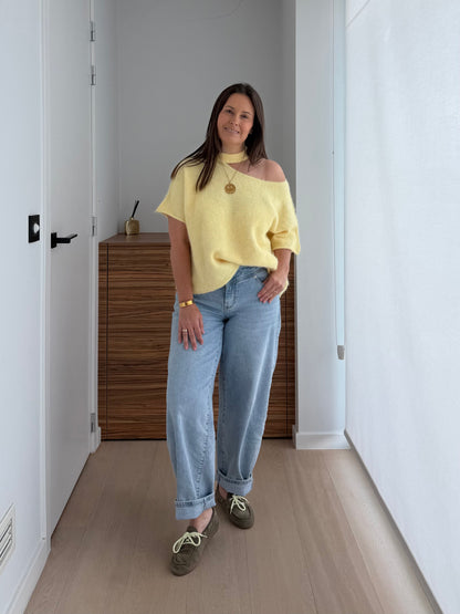 Gele off shoulder trui met korte mouwen - My Dressing