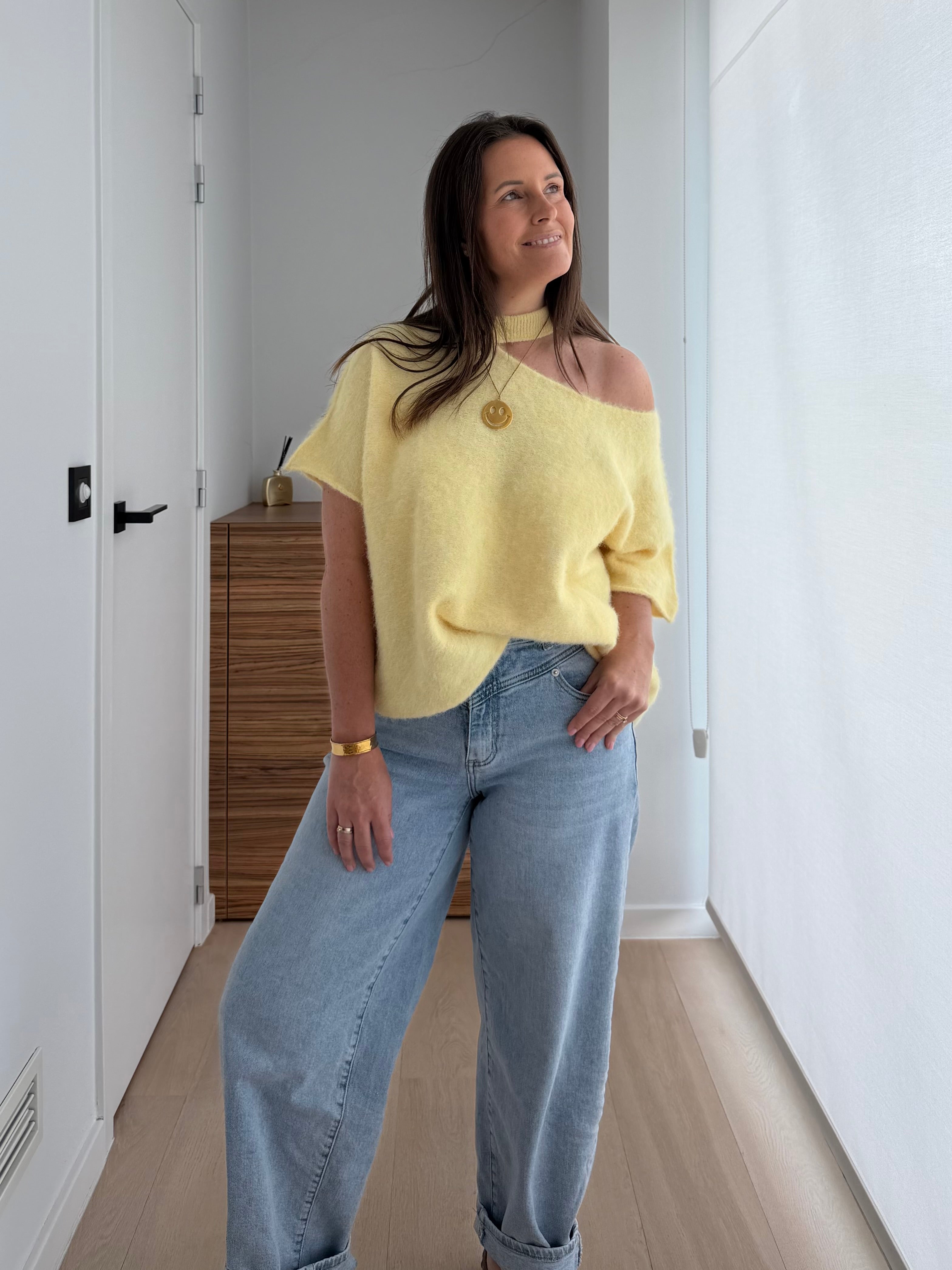 Gele oversized off shoulder trui - My Dressing