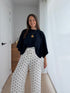 lange brede witte broek met zwarte stippen - My Dressing
