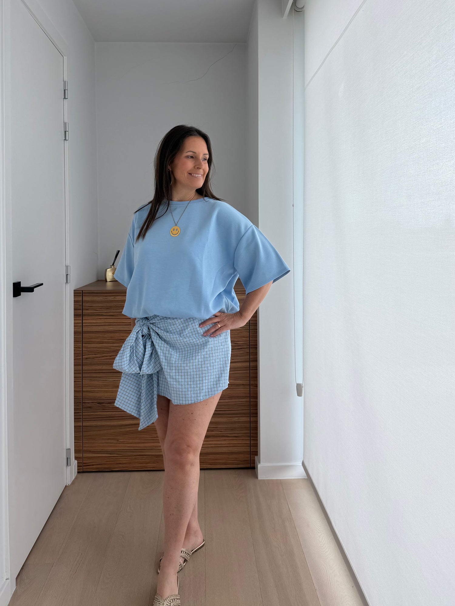Lichtblauwe cropped t-shirt met korte mouwen - My Dressing