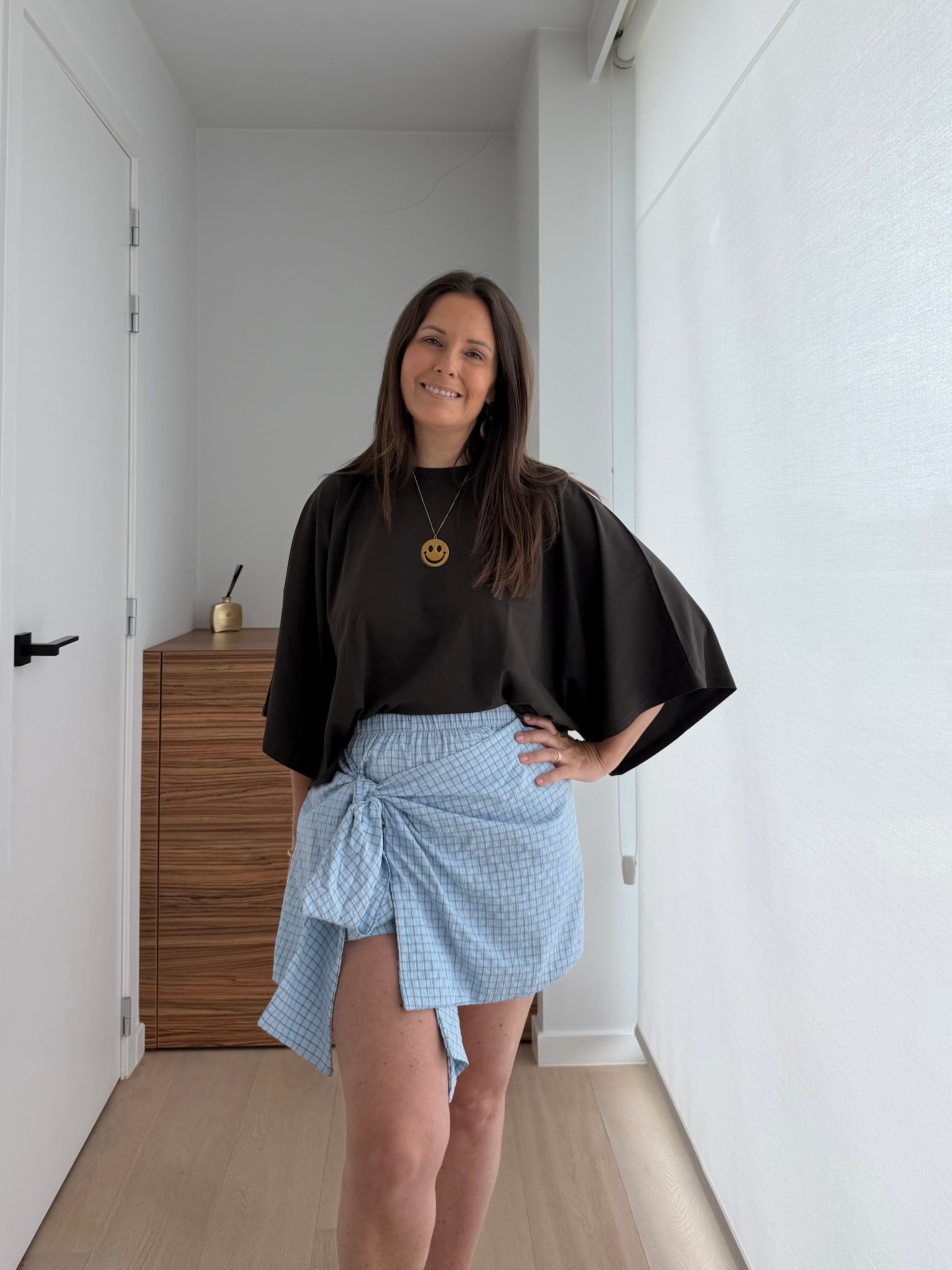 Blauwe skort met vichy print - My Dressing