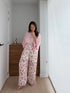 Lange ecru broek met roze bloemen - My Dressing