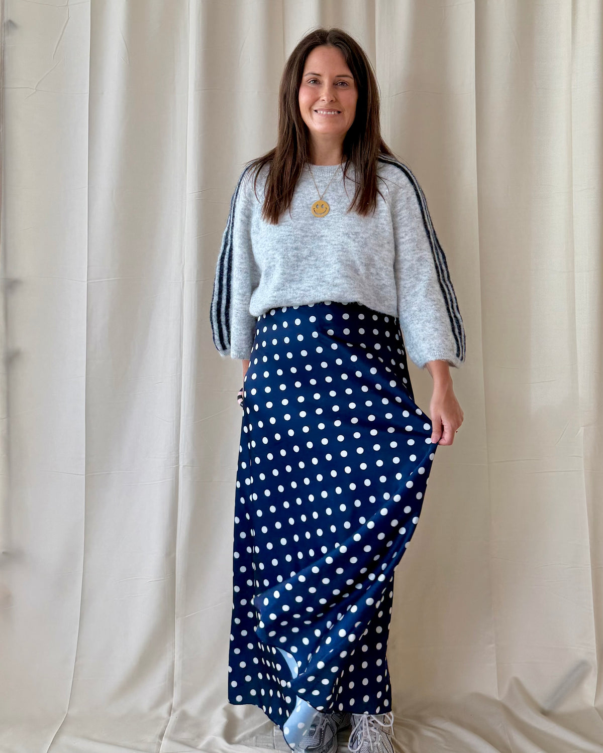 Polka dot maxi rok marine