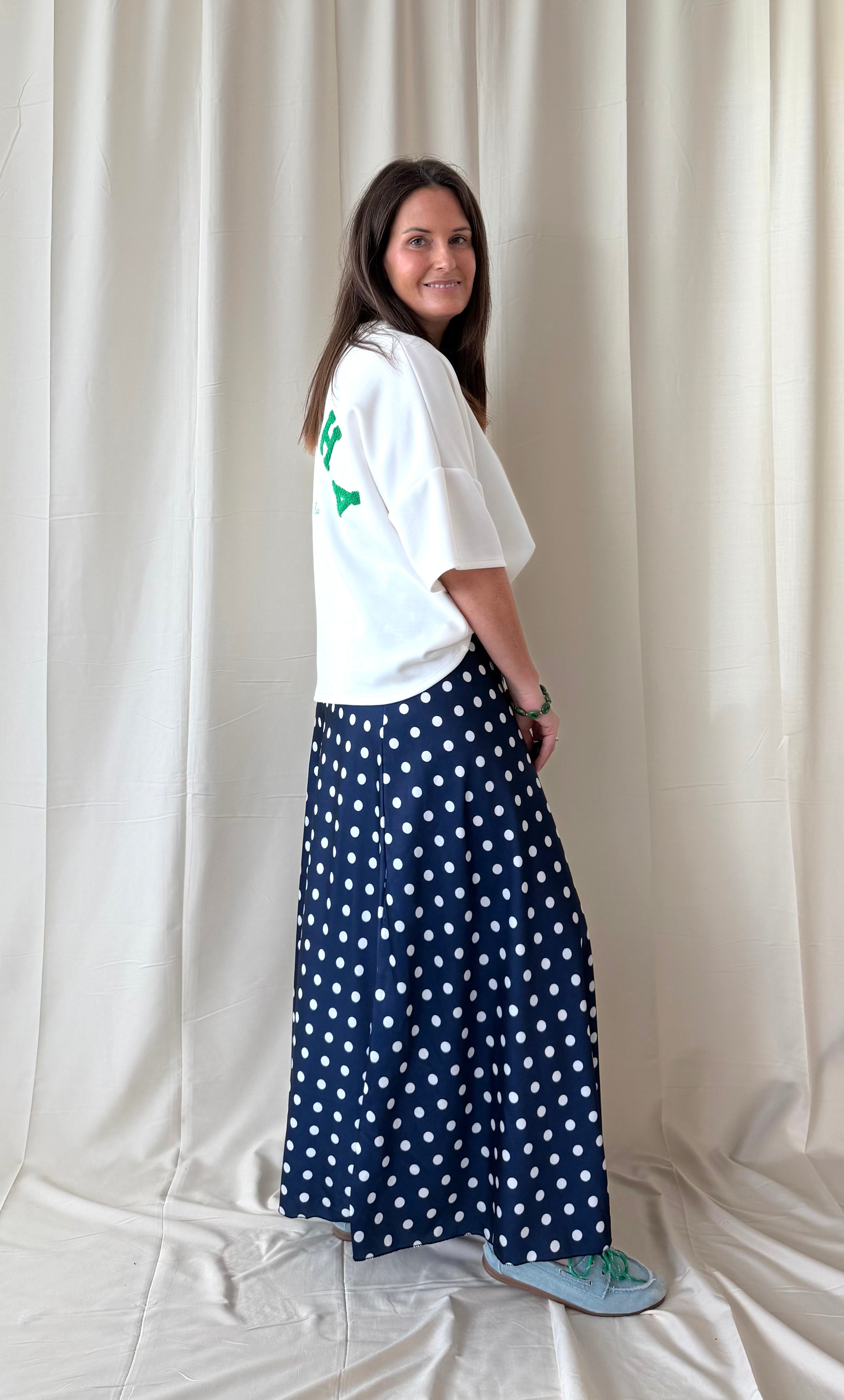 T-shirt in ecru met groene letters "matcha" - My Dressing