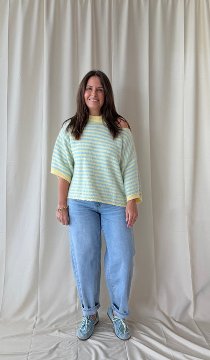 Geel/blauw gestreepte ff shoulder trui - My Dressing