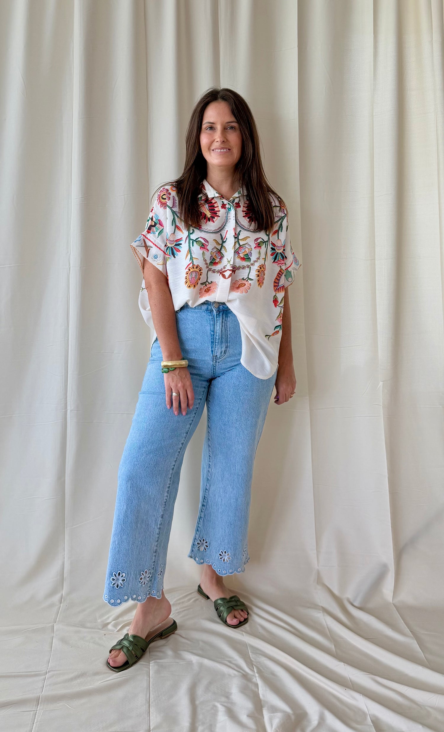 Flower blouse beige