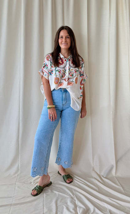 Flower blouse beige