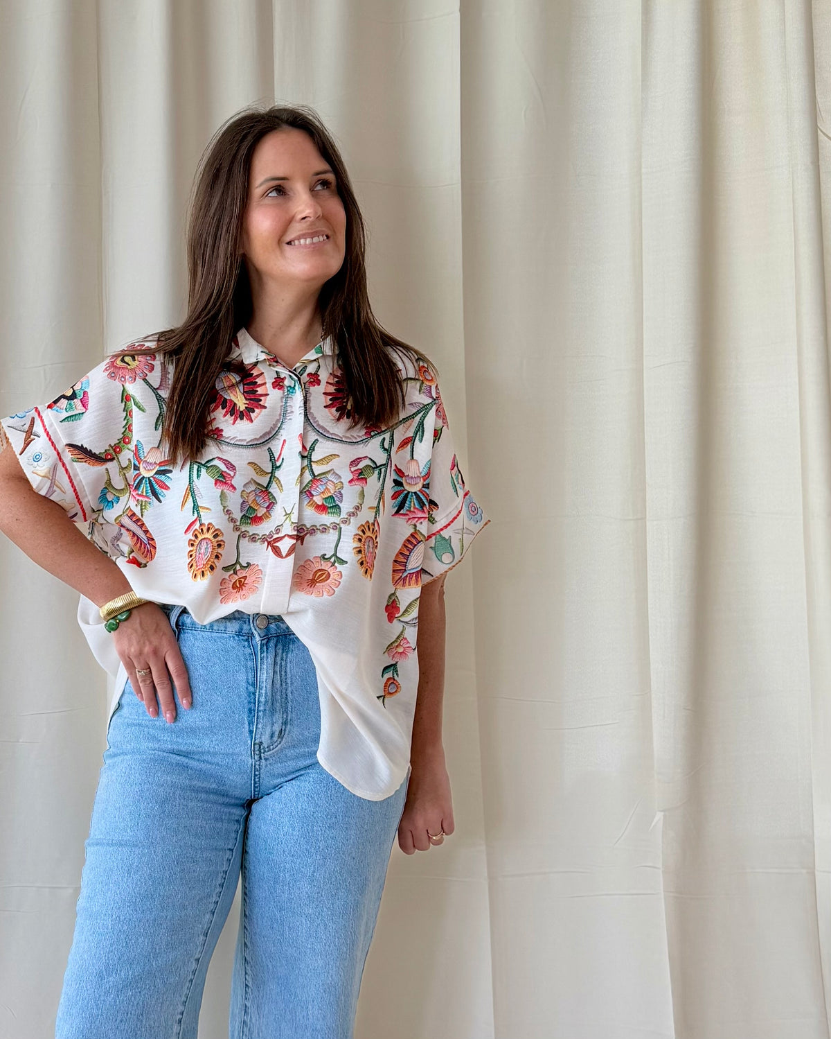 Flower blouse beige