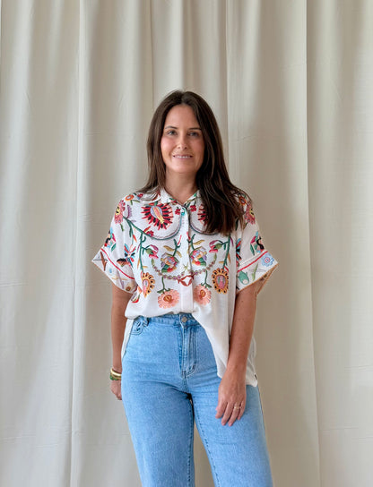 Flower blouse beige