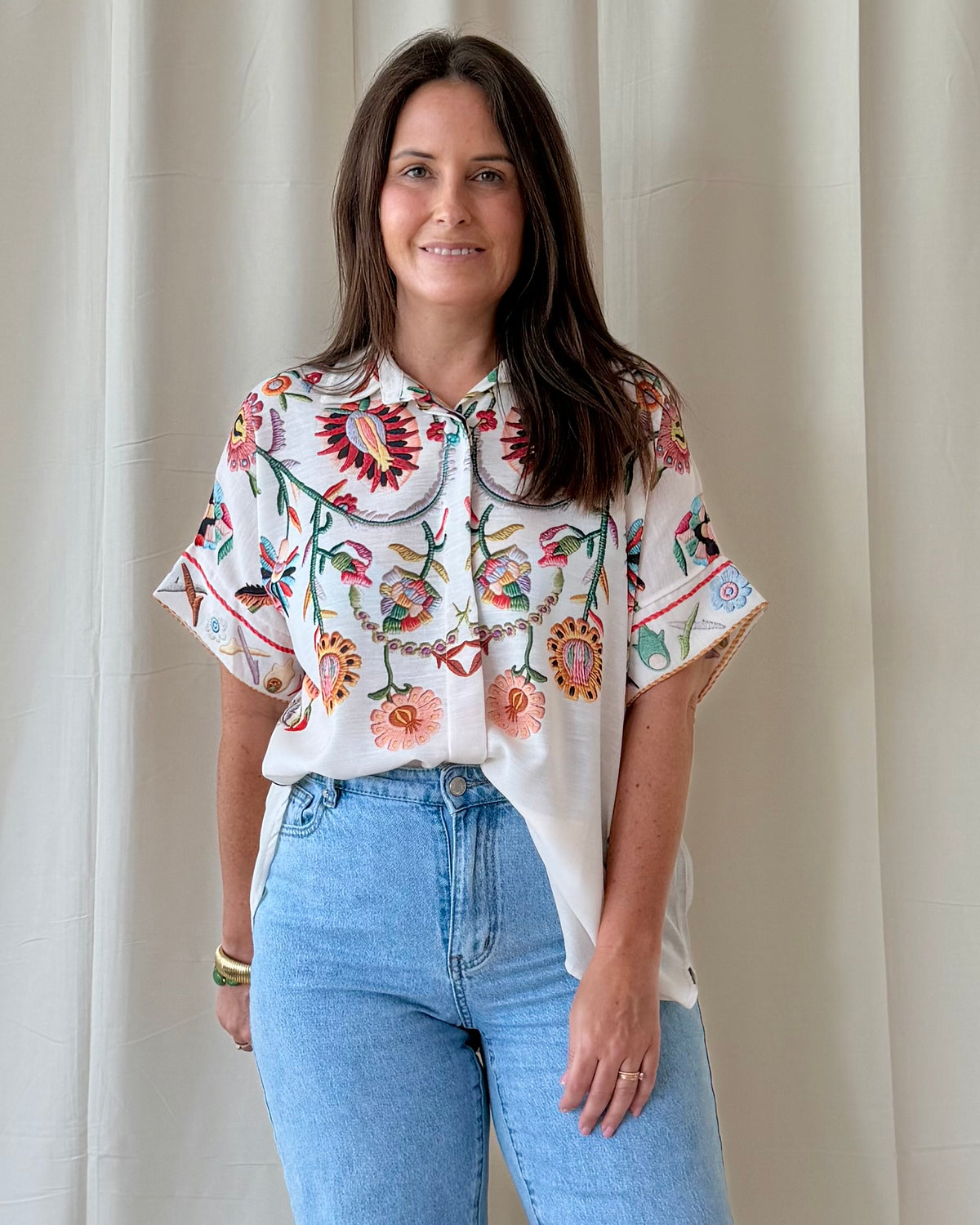Flower blouse beige