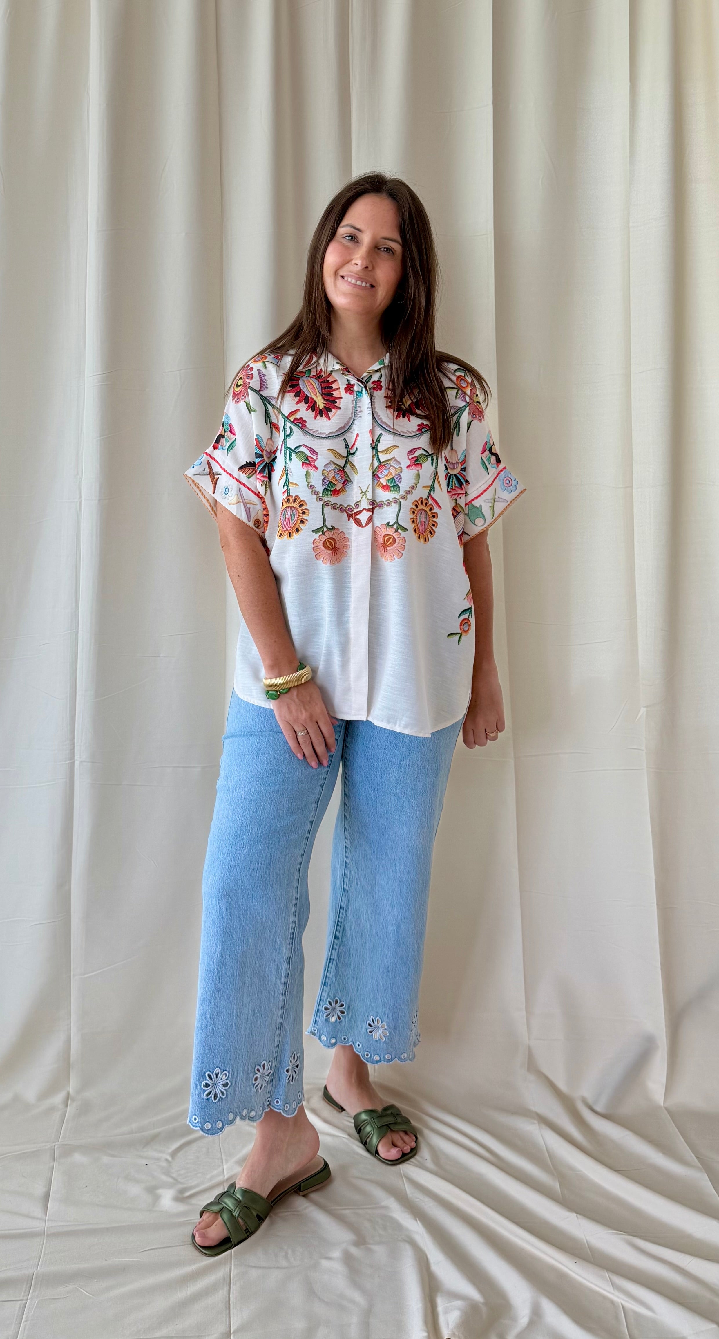Flower blouse beige