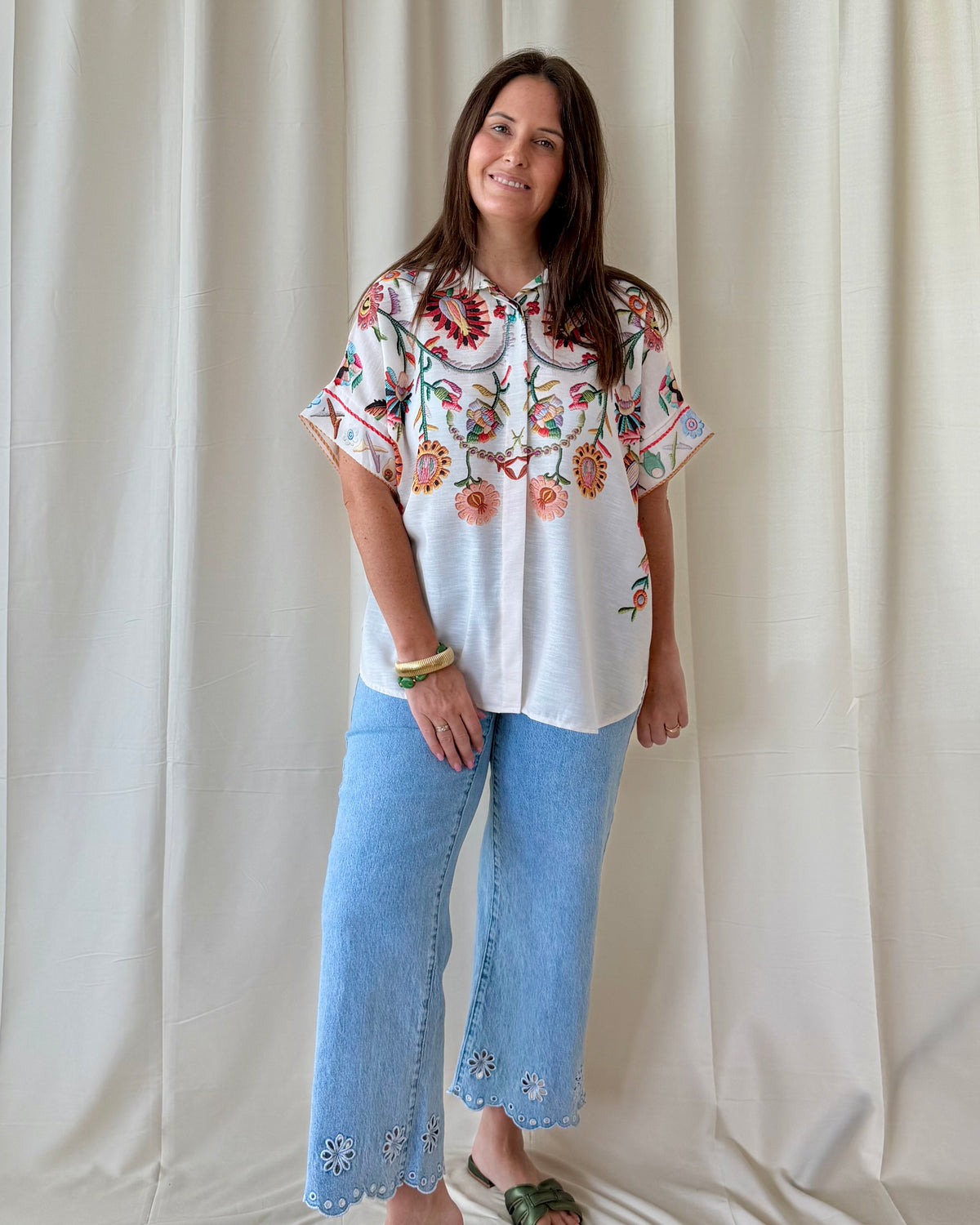 Flower blouse beige