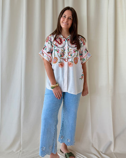 Flower blouse beige