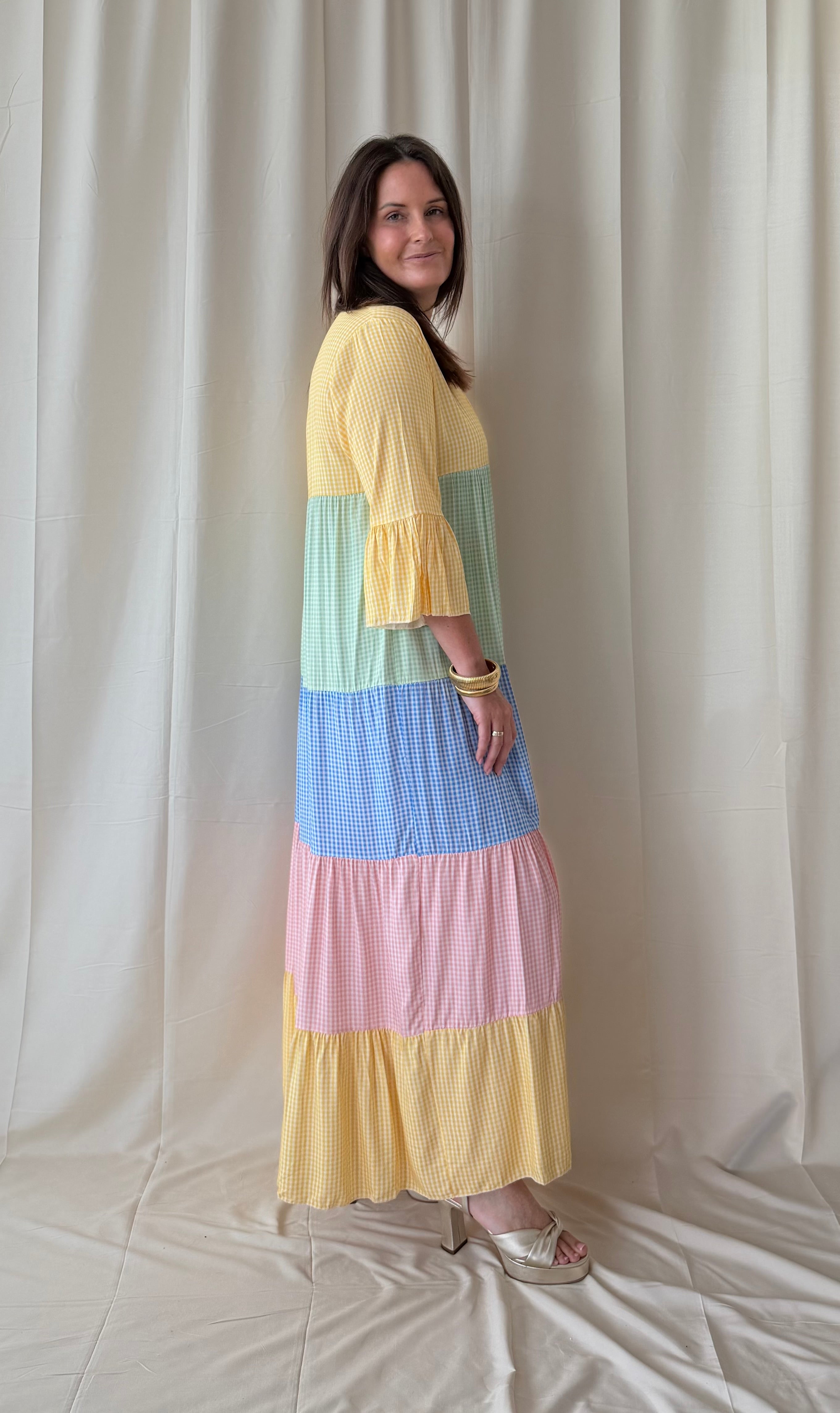 Colorblock vichy maxi jurk - My Dressing