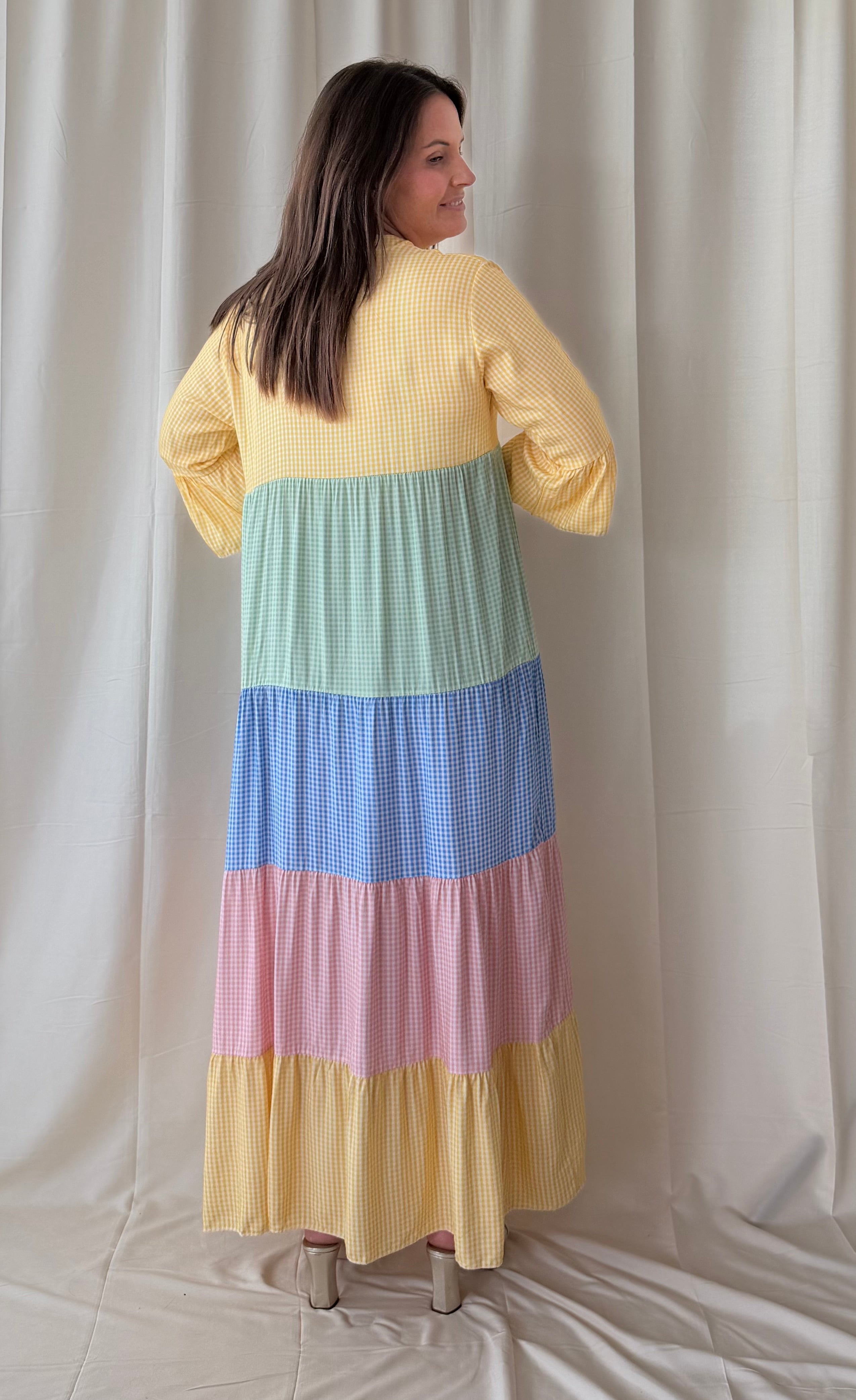 Colorblock vichy maxi jurk - My Dressing