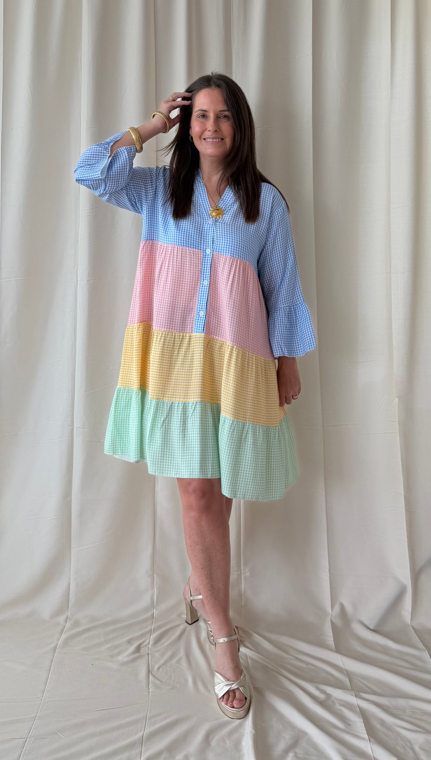 Kort kleedje in vichy colorblock - My Dressing