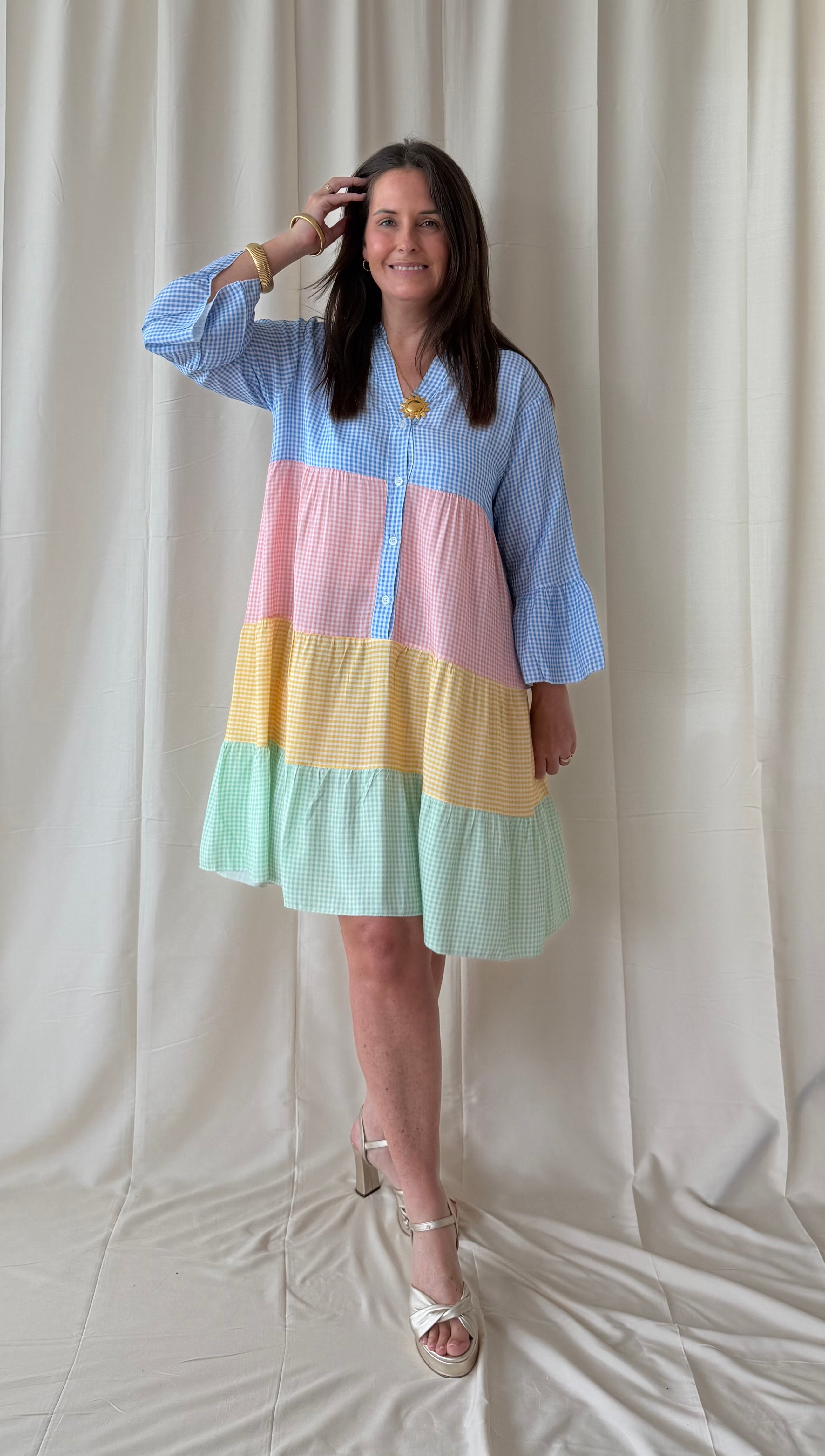 Kort kleedje in vichy colorblock - My Dressing