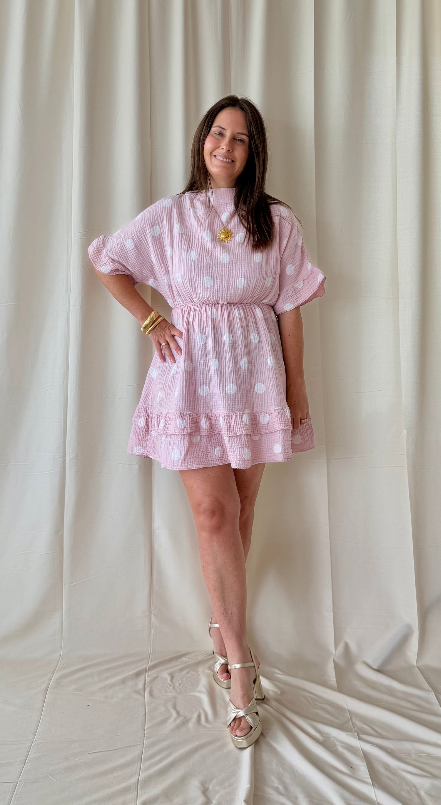 Roze korte tetrajurk met polka dots - My Dressing