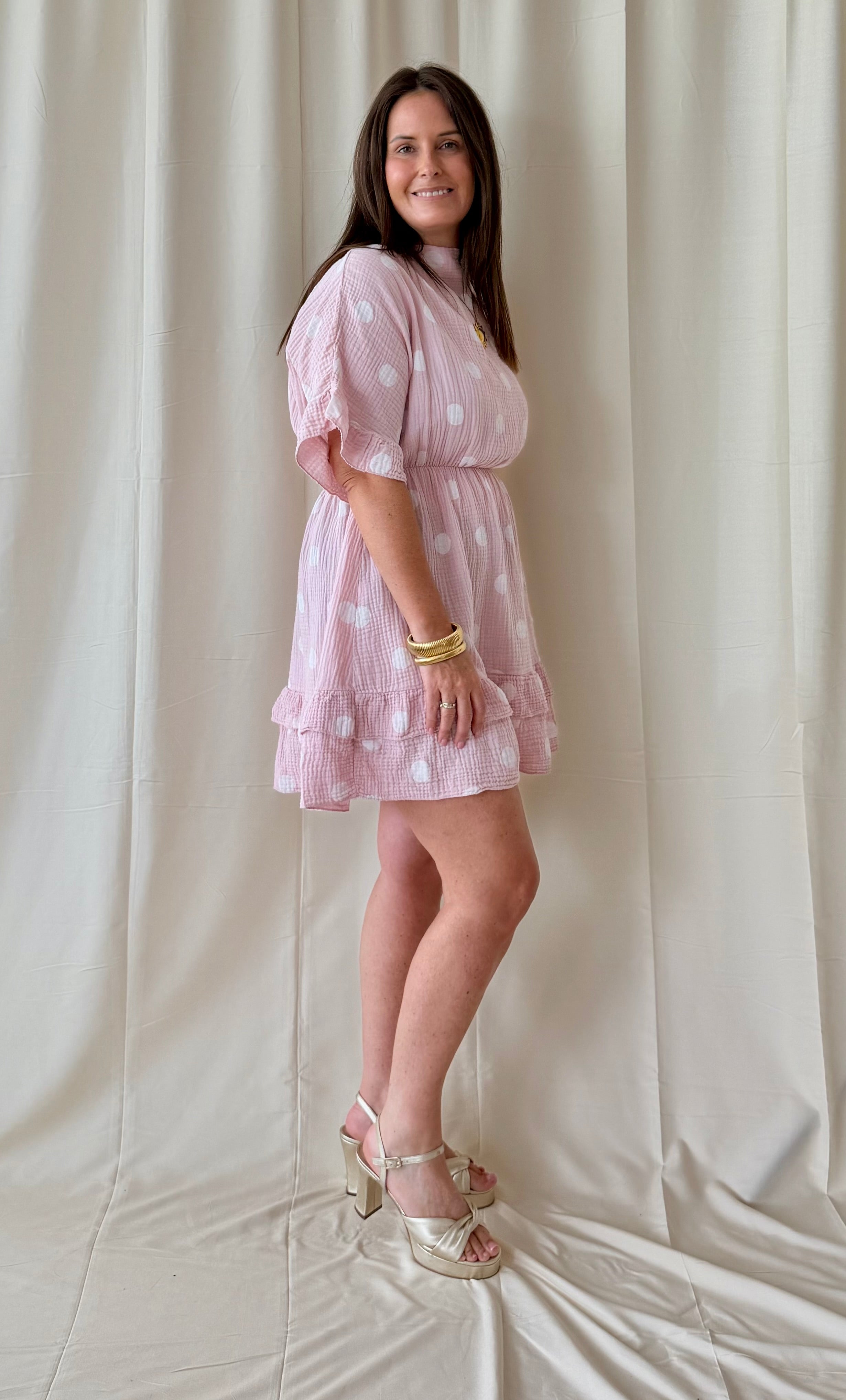 Roze korte tetrajurk met polka dots - My Dressing