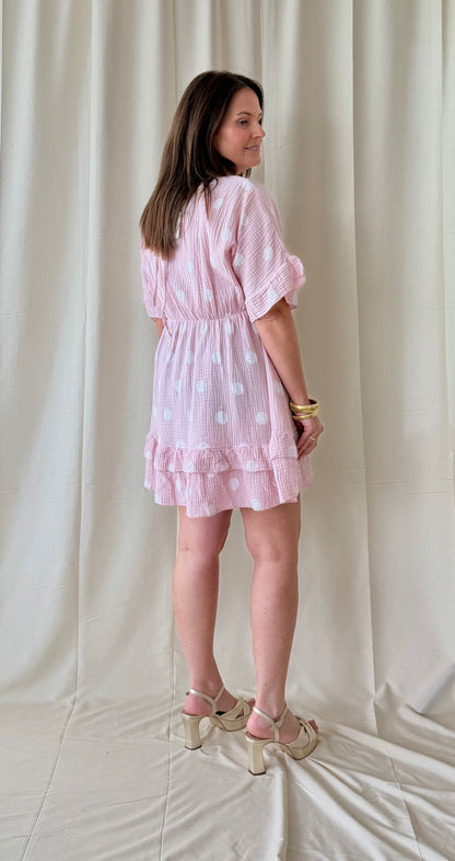 Roze korte tetrajurk met polka dots - My Dressing