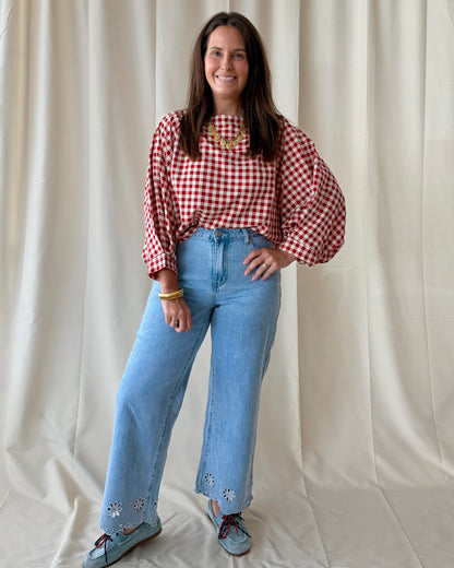 Gingham blouse rood