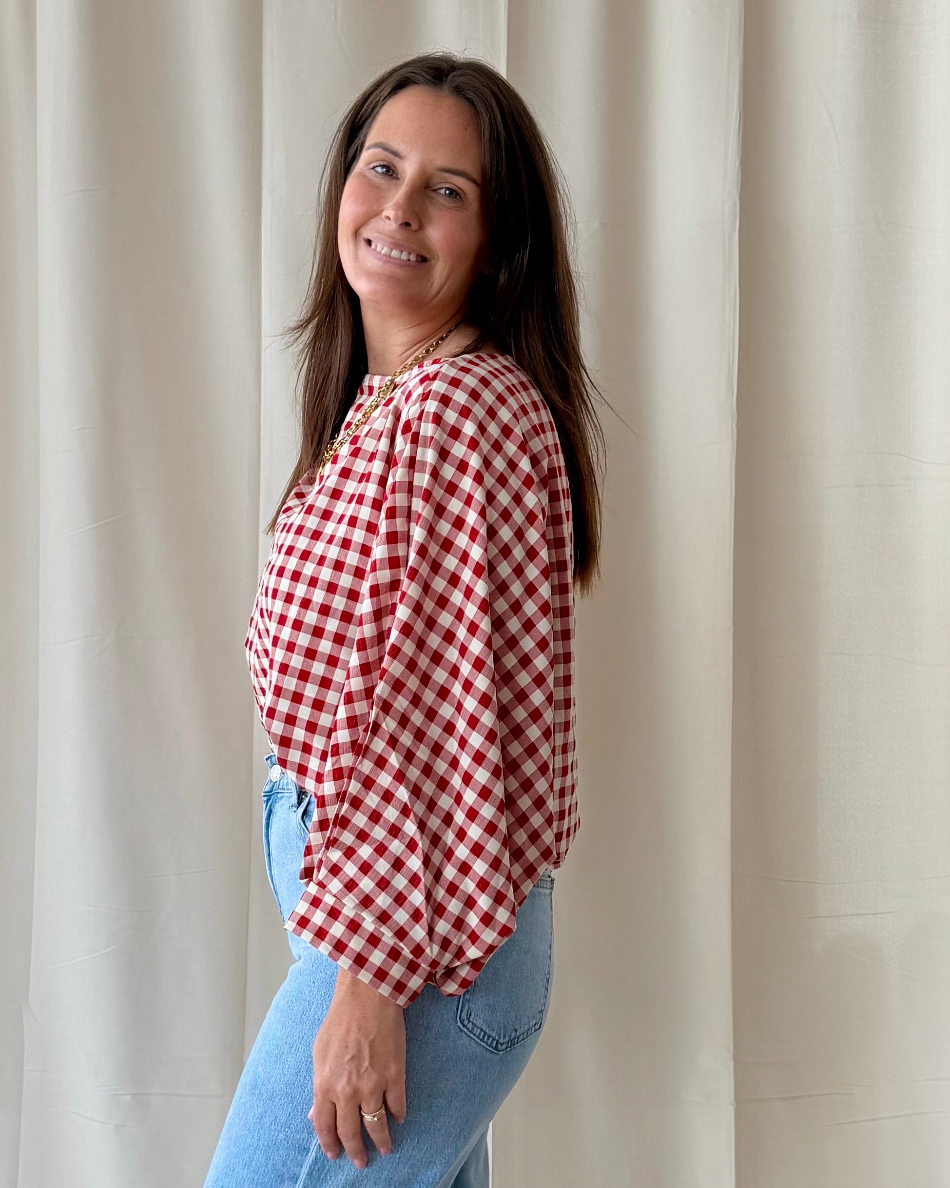 Gingham blouse rood