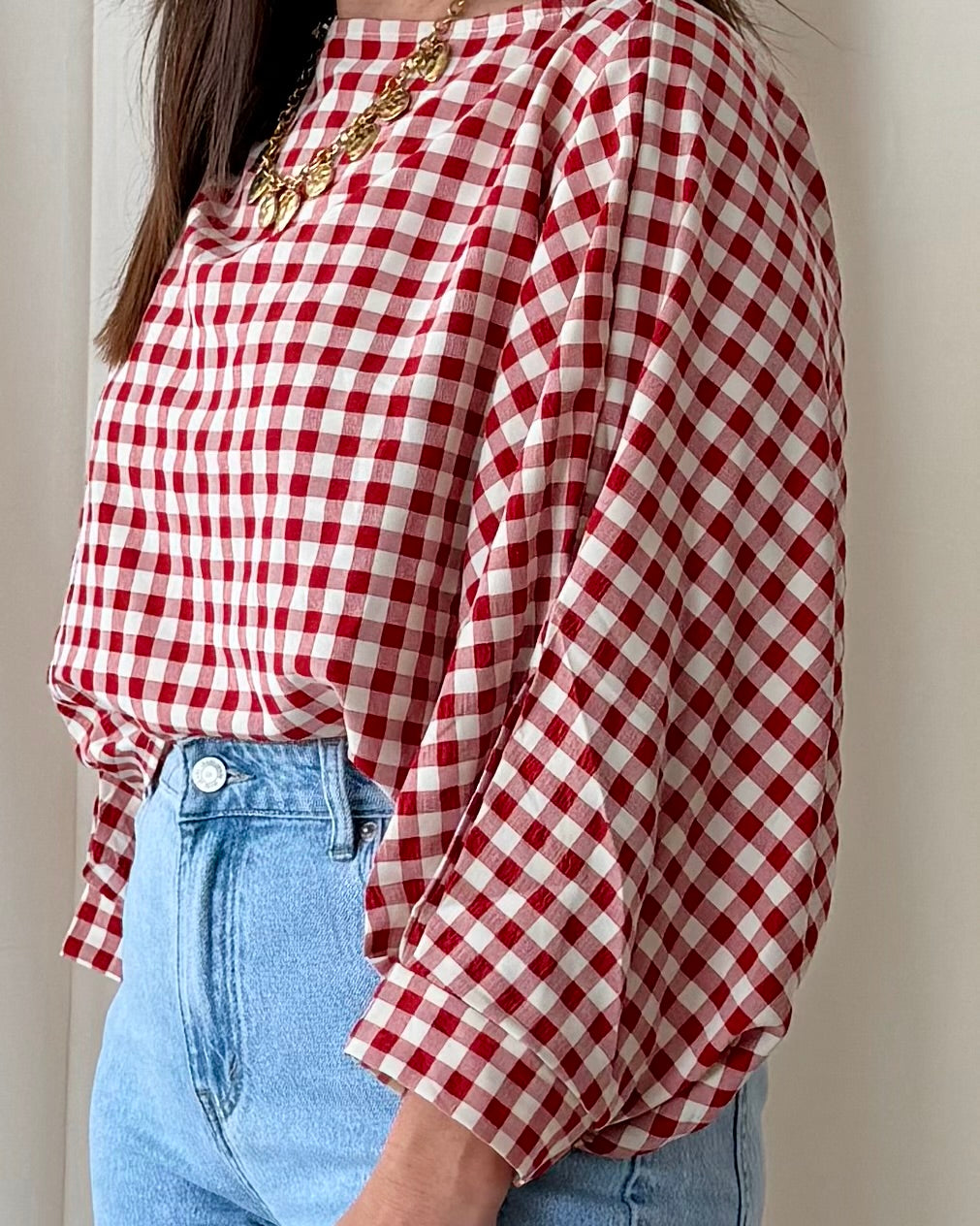 Gingham blouse rood