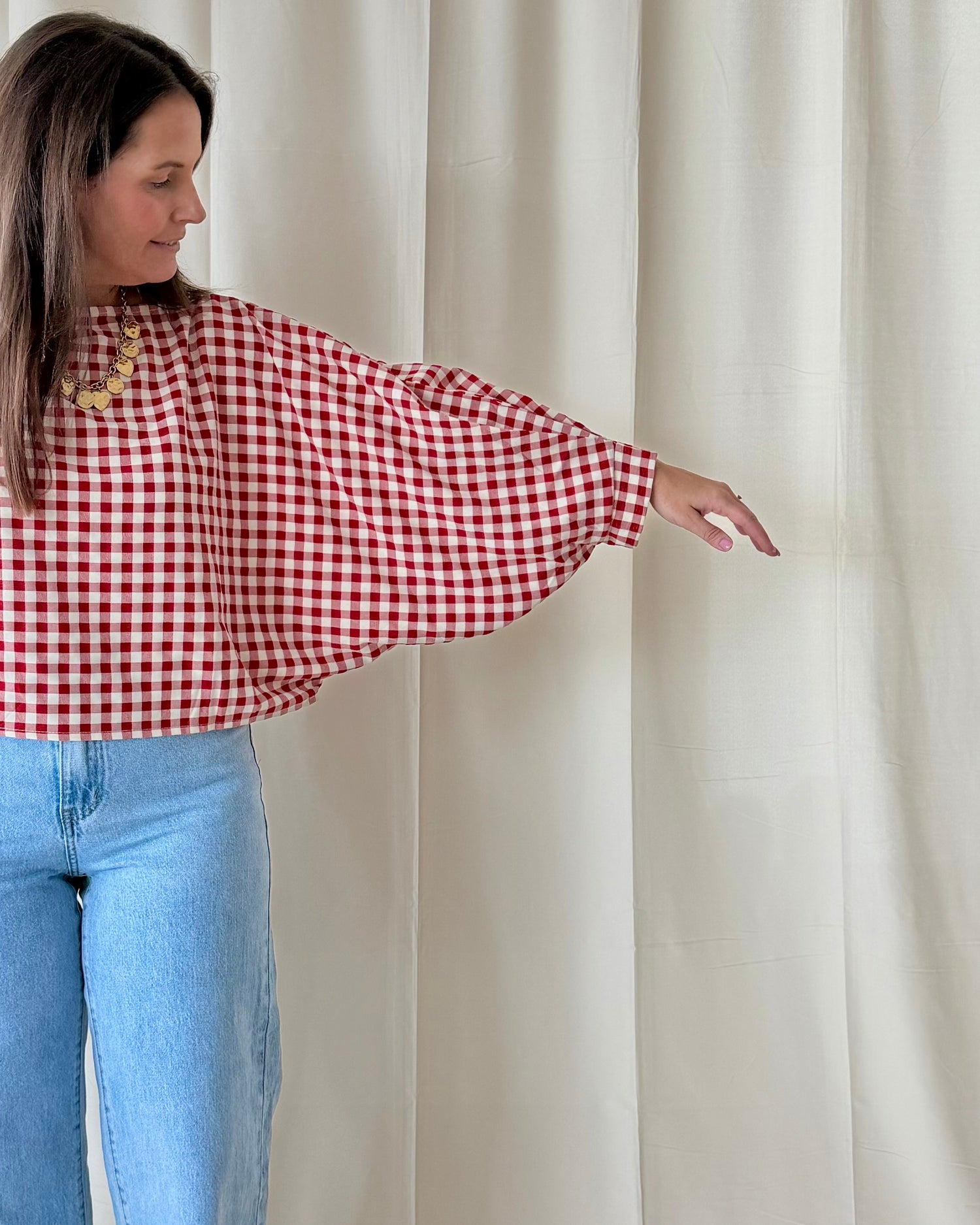 Gingham blouse rood