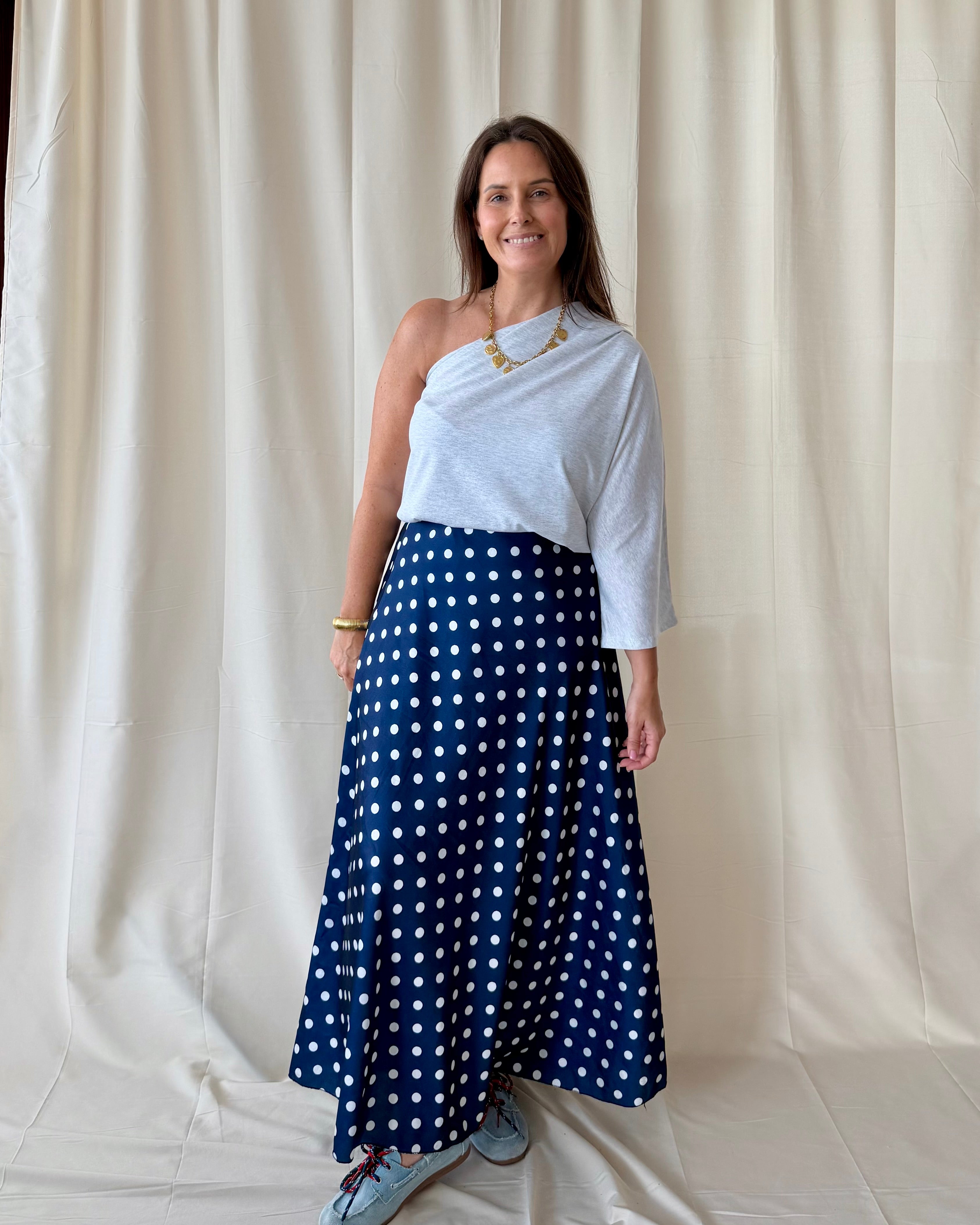 One shoulder top grijs