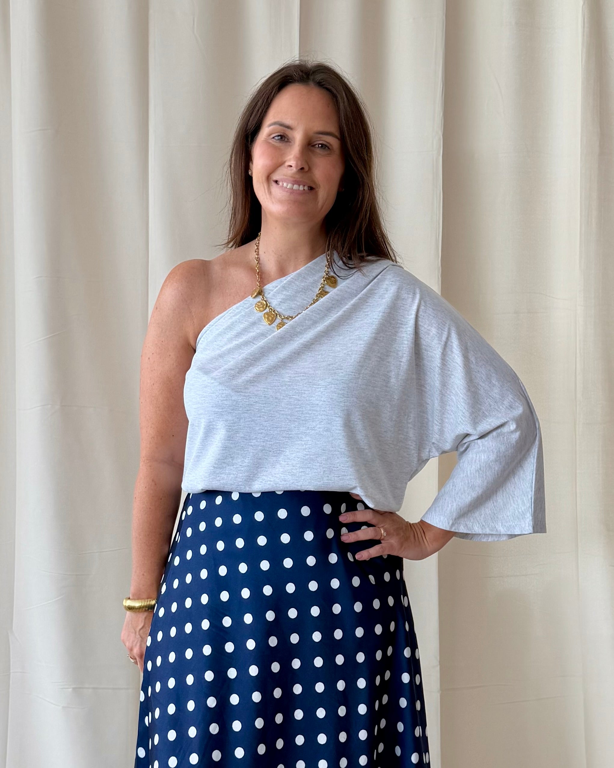 One shoulder top grijs