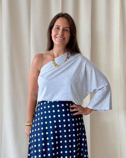 One shoulder top grijs