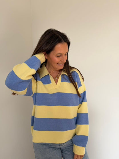 Blauw-geel gestreept shirt - My Dressing