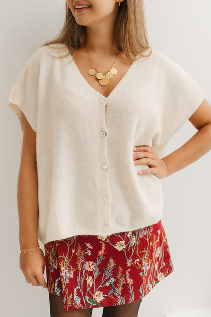 Beige oversized cardigan dames – baby alpaca knit met knoopjes vooraan bij My Dressing