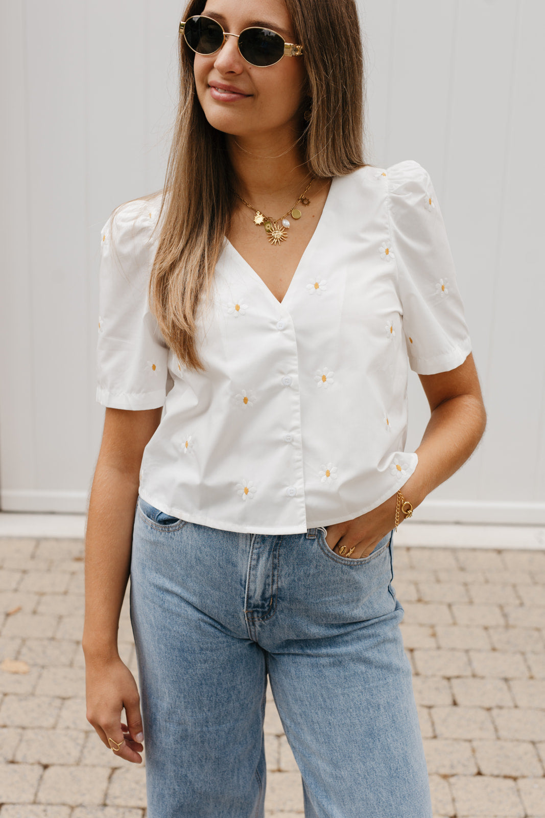 Flower cropped blouse