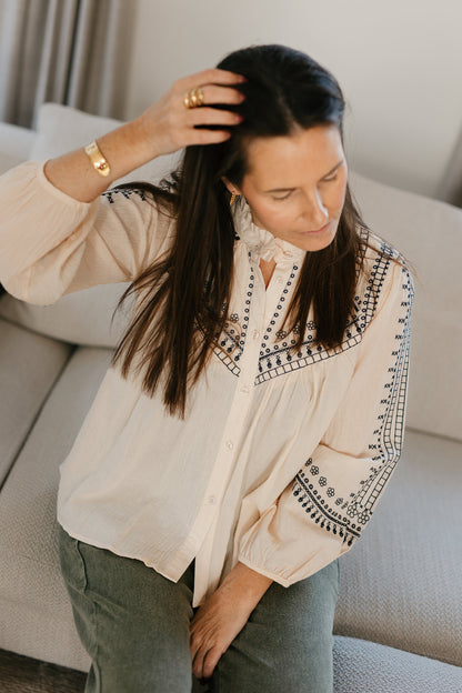 Beige blouse - lolita  lange mouw - frivool - My Dressing