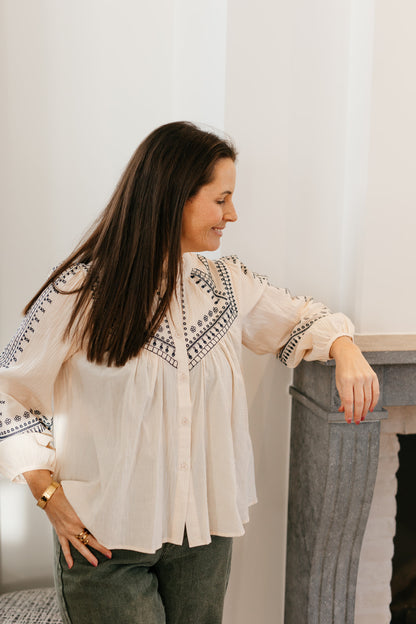 Beige blouse - lolita  lange mouw - frivool - My Dressing