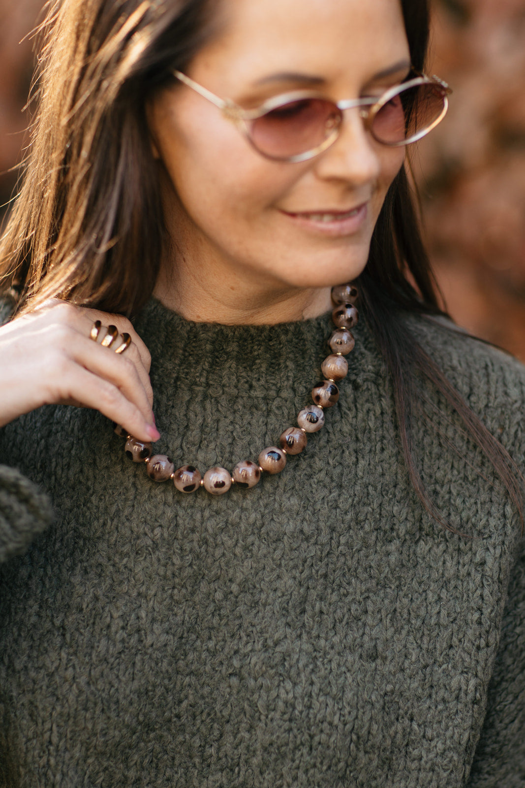 Leopard kralen halsketting Bruin/beige