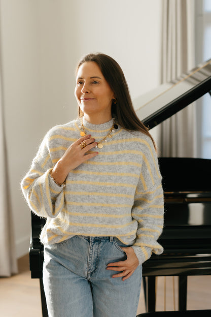 Grijs-gele knit gestreept - My Dressing