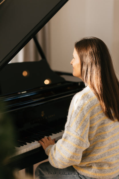 Grijs-gele knit gestreept - My Dressing