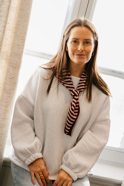 Trendy gestreept knit sjaaltje roze/bordeaux - My Dressing