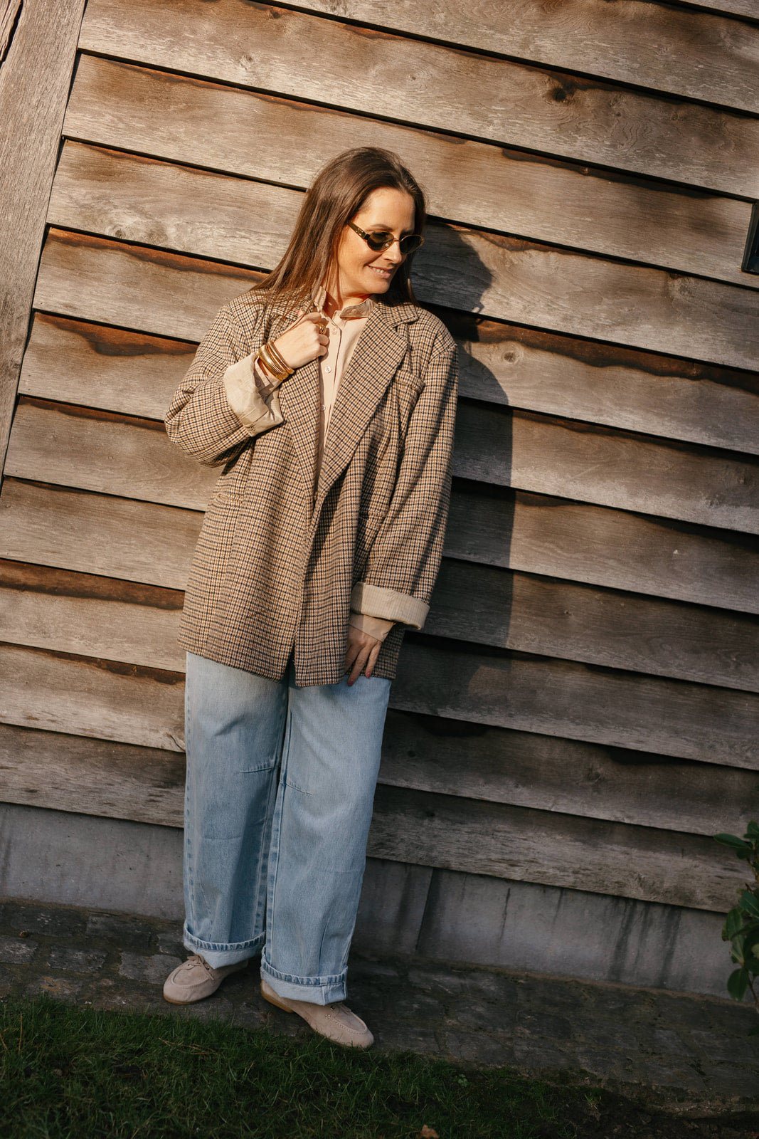 Beige vichy blazer oversized - My Dressing