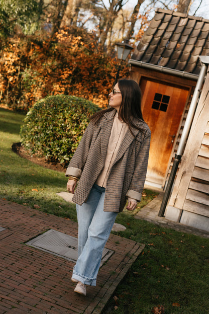 Beige vichy blazer oversized - My Dressing