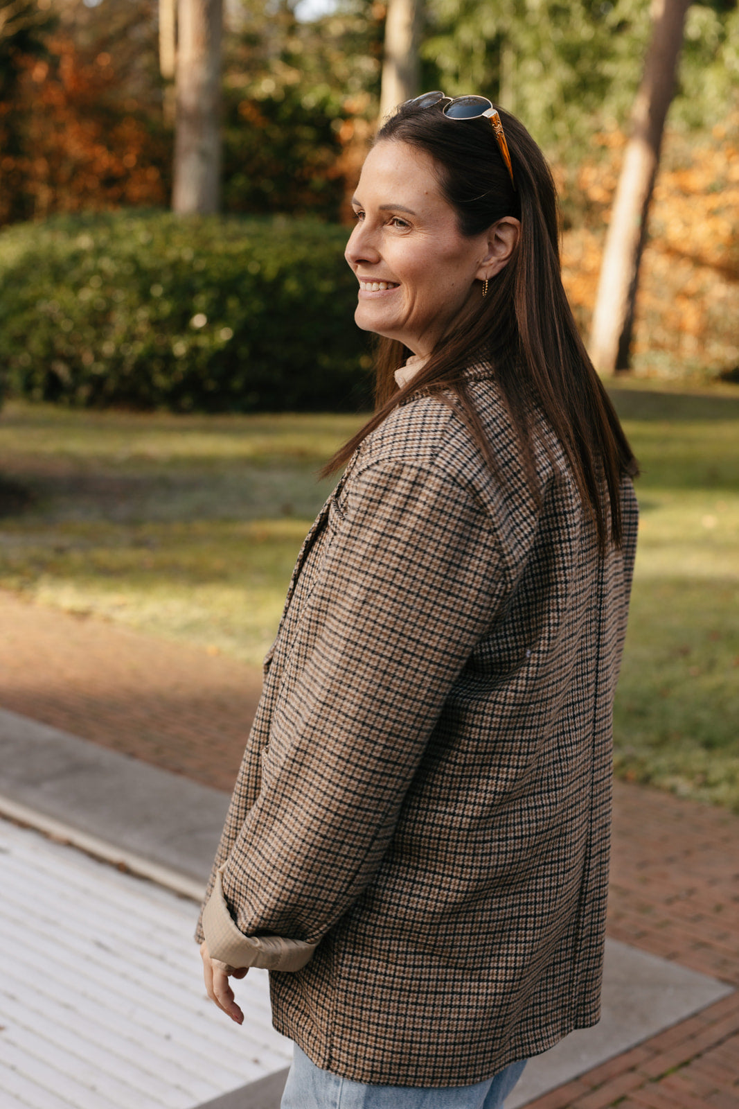 Beige vichy blazer oversized - My Dressing