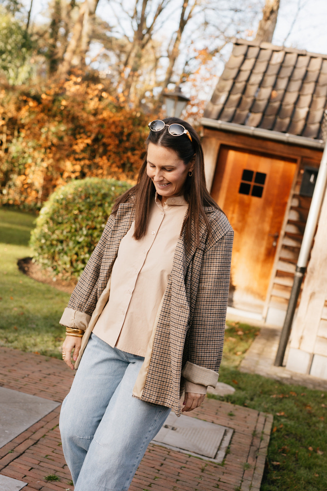 Beige vichy blazer oversized - My Dressing